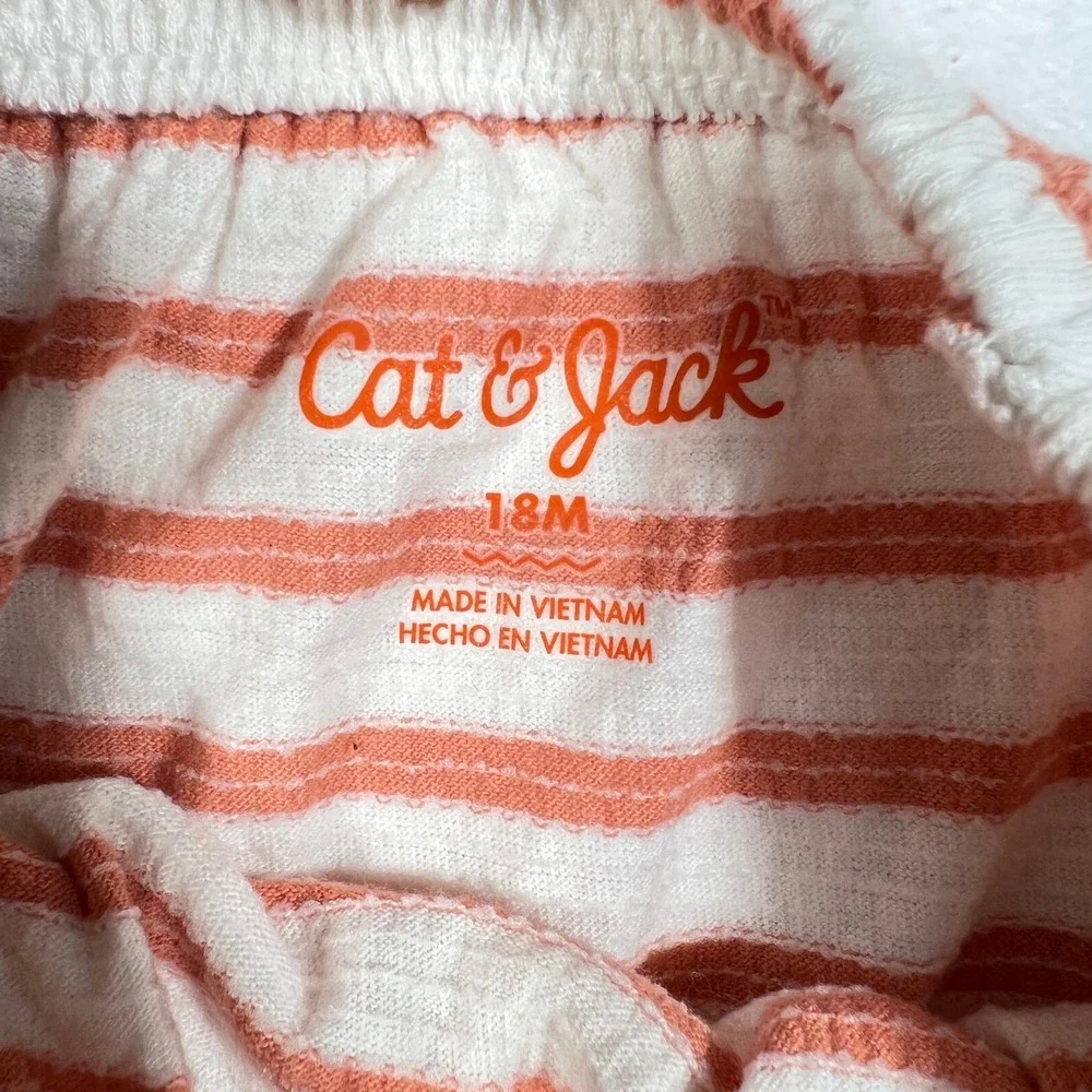 Cat & Jack Toddler Girls 18M Orange Striped Top and Shorts 2pc Outfit Set